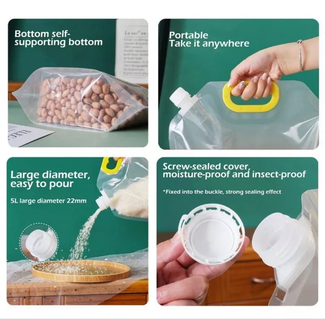 Sealed Storage Bags, Portable Food Packaging Bag, Transparent Grain Storage Bags, Stand Up Grain Seal Bag, Kitchen Food Rice Storage Container