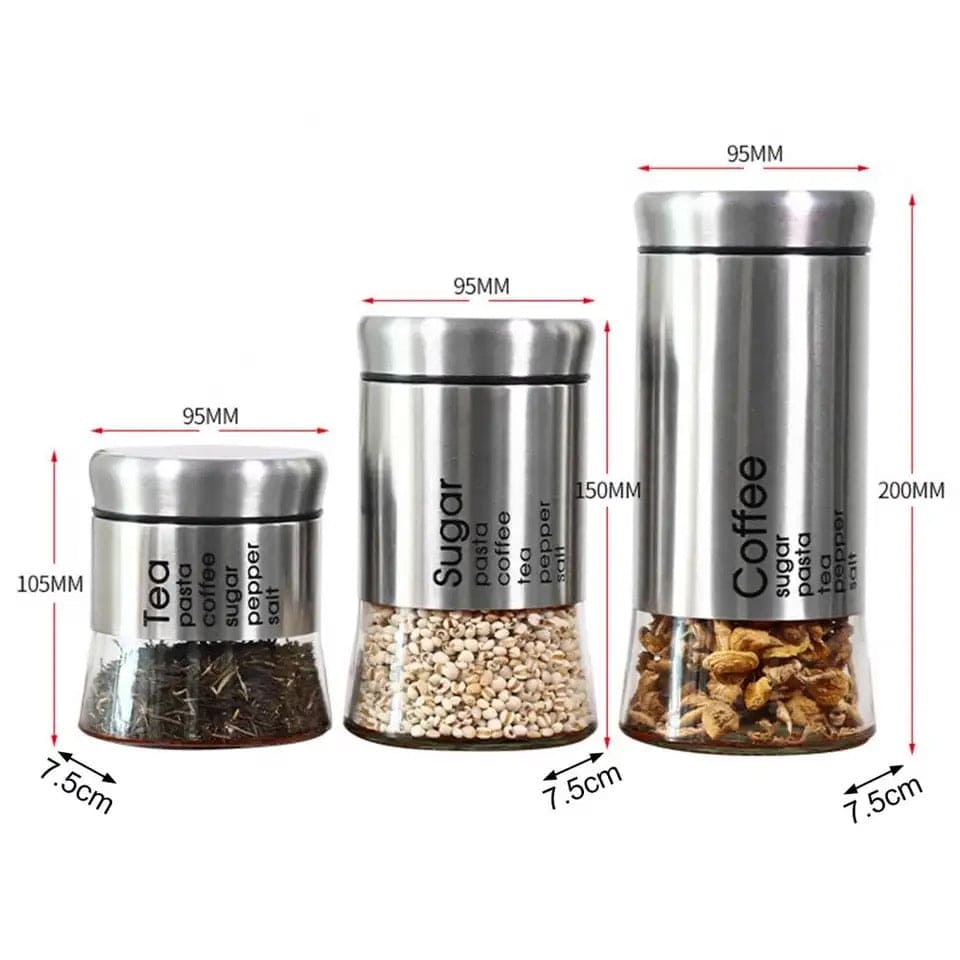 TCS Food Storage Jar, Coffee Beans Tea Snacks Sealed Container,  Multifunctional Leak Proof Transparent Wide Caliber Canister, Seasoning Bottle Spice Jars, Multifunction, Kitchen Cereal Dispenser Storage Containers, Stainless Steel Hermetic Pots