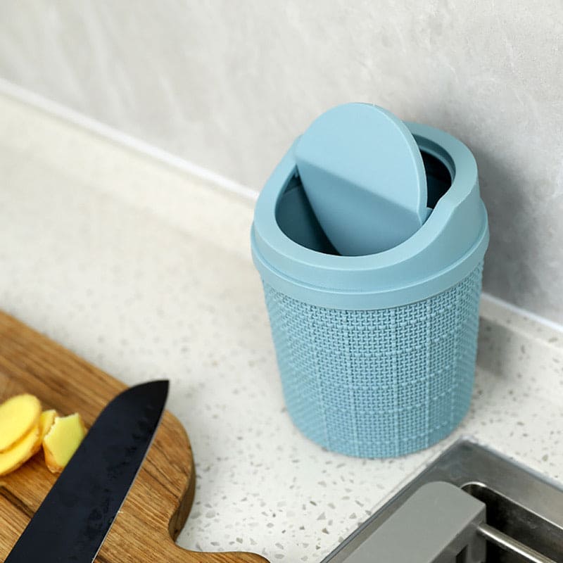 Small Plastic Bin With Lid, Mini Trash Can, Rolling Lid Trash Bin