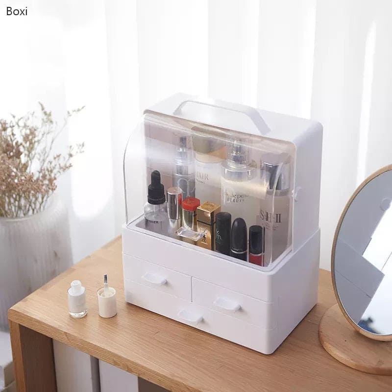 Creative Drawer Type Cosmetics Storage Box With Cover, Dust-Proof Skin Care Products Rack Dressing Table Desktop Finishing Box, Multi-layer Drawer Makeup Organizer, Cosmetic Cotton Swab Container