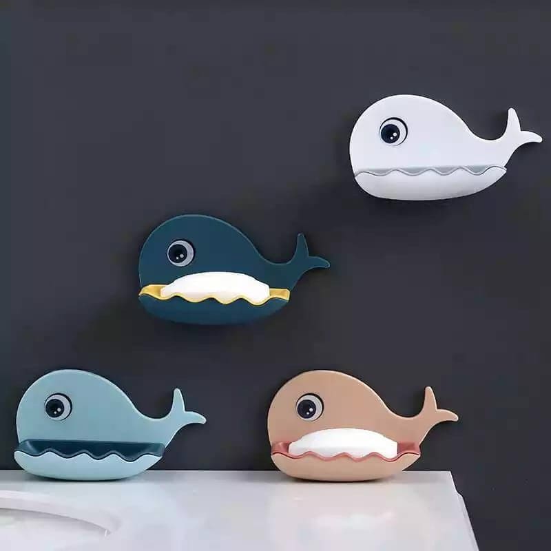 Blue Wall-Mounted Whale Shaped Soap Holder, Hanging Bathroom Soap Tray with Suction Cup, Self Draining Soap Holder for Shower Wall