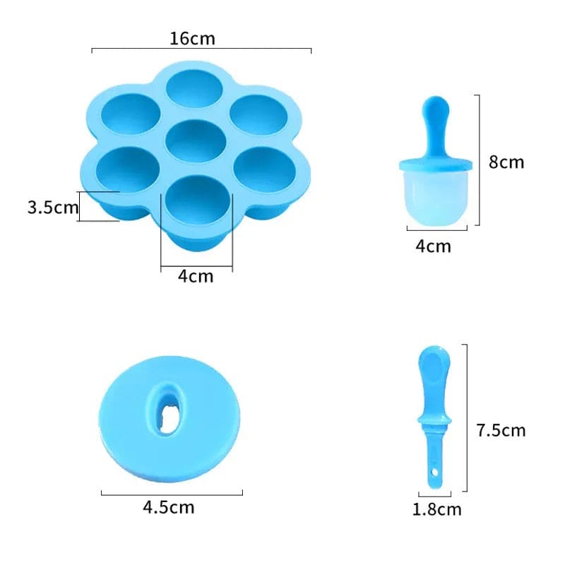 Silicone 7 Grids Fruit Shake Ice Cream Maker Mold, Silicon Popsicle Mold Tray, Portable Ice Cream Container, Fruit Shake Cream Ball Lolly Maker, Multi-Purpose Popsicle Mold, Baby Food Mold Popsicle Stick