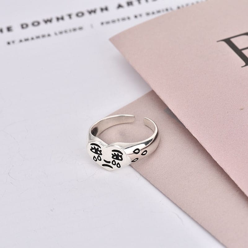 2 Pcs Creative Crying Heart Rings, Trendy Fashion Female Resizable Ring Jewellery , Vintage Adjustable Ring