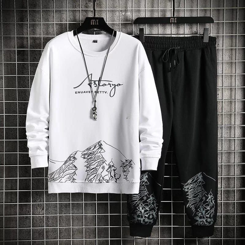 2 Pcs Hip Hop Streetwear Suit Loose Sweat suit,  Men's Sportswear Tracksuits, Harajuku Print Sports Set Long Sleeve Track Suit