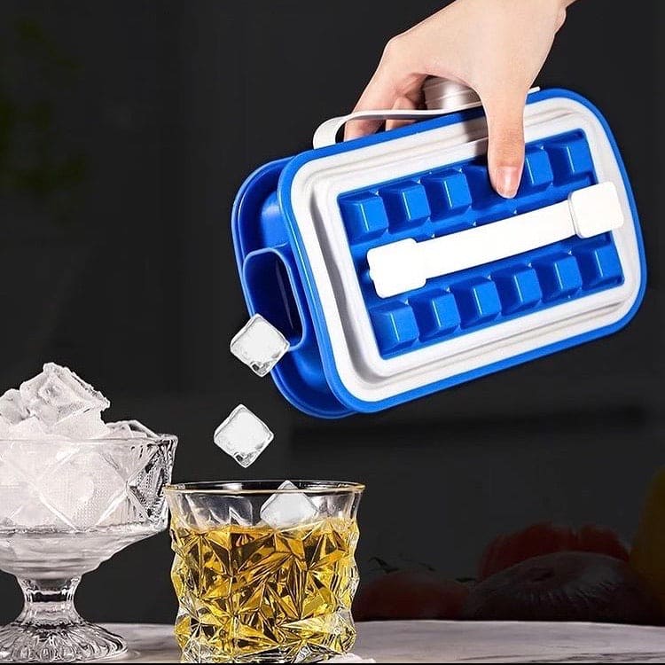 2 In 1 Folding Ice Tray, Blue Folding Ice Box, Silicone Ice Lattice Mold Water Bottle