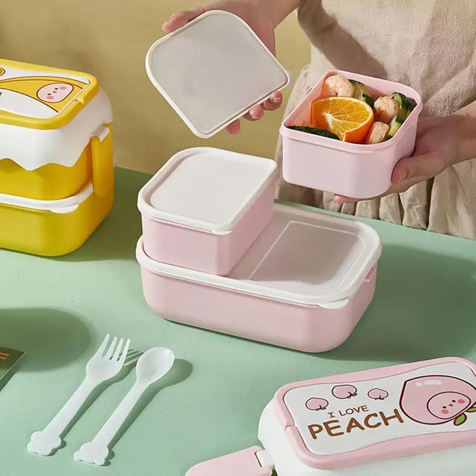 Creative Duck Tiffin, 3 Compartment Cute Cartoon Lunch Box, Cartoon Leakproof Snack Bento Box, Large Capacity Bento Container, Picnic Hiking Lunch Container