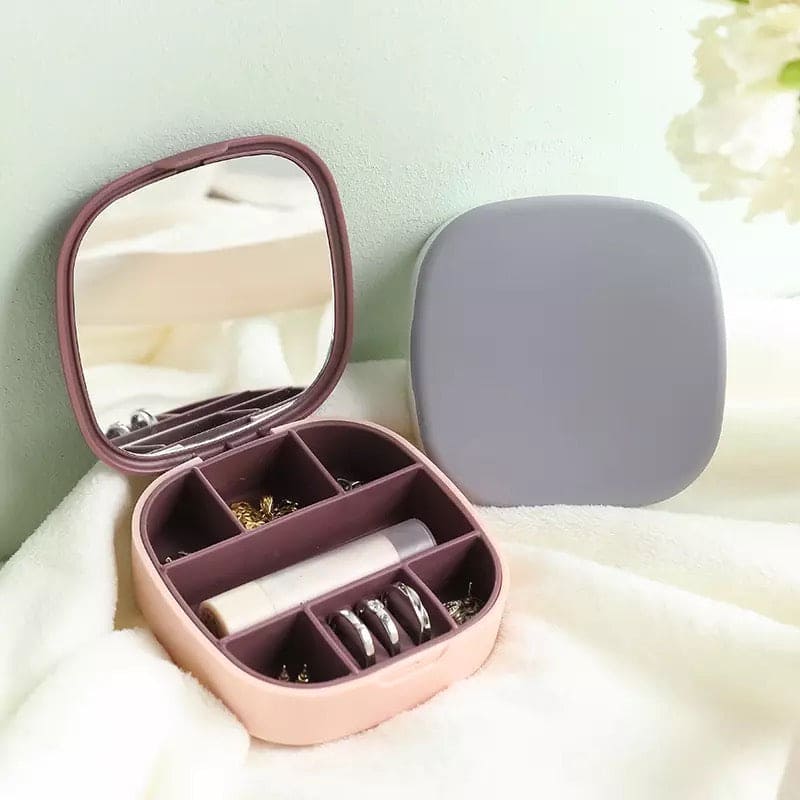 Mini Jewelry Organizer Box Square Stud Earrings Box, Portable Small Travel Jewelry Storage Box, Women Girl Portable Earrings Ring Necklace Jewellery Case Organizer, Jewelry Organizer With Mirror, Earrings Lipstick Ring Storage Case
