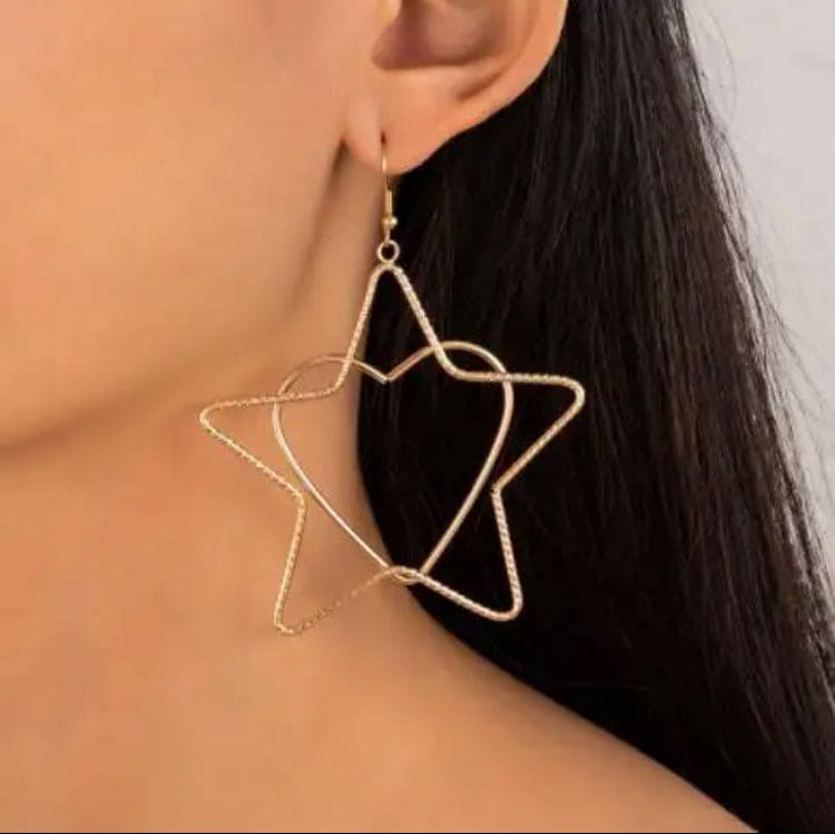 Elegant Star Heart Drop Earrings, Star Pendants Hanging Earrings Hip Hop Personality Women's Drop Earrings For Girls, Exaggerated Big Star Hook Earrings for Women Hollow Star Pendants Female Earrings Jewellery
