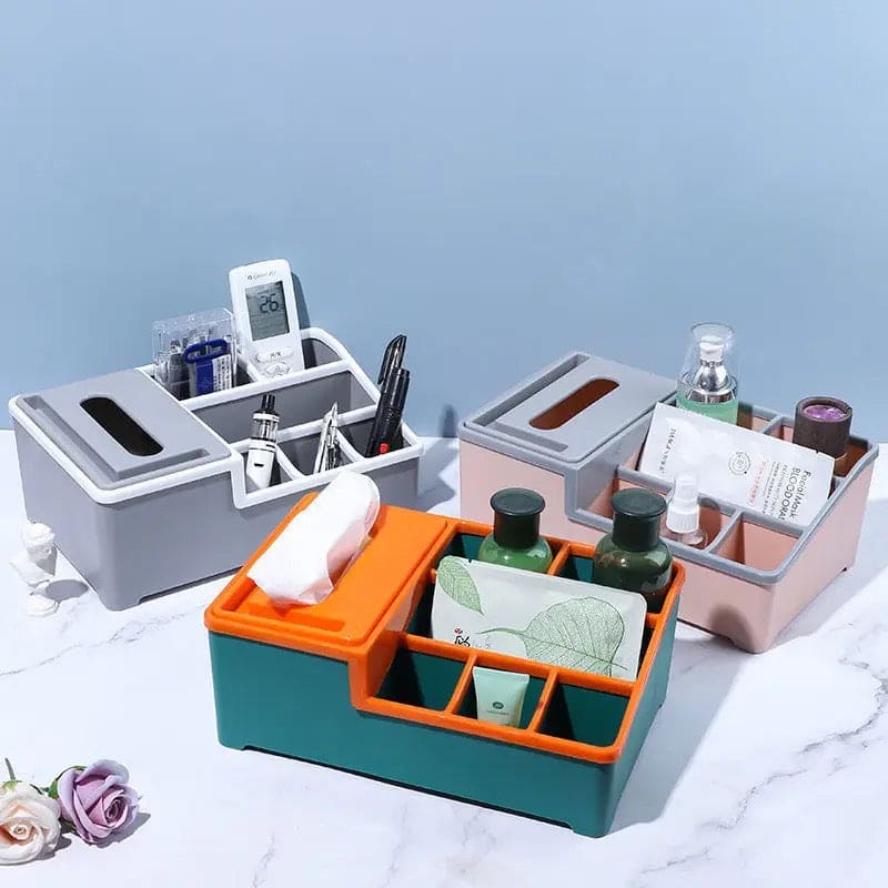 Desktop Plastic Napkin Holder, Multifunctional Tissue Storage Box Cover, Stationery Make Up Organizer for Bedroom Bathroom, Multifunctional Tissue Box Phone Holder Stand,  Wipes Case Desk Organizer