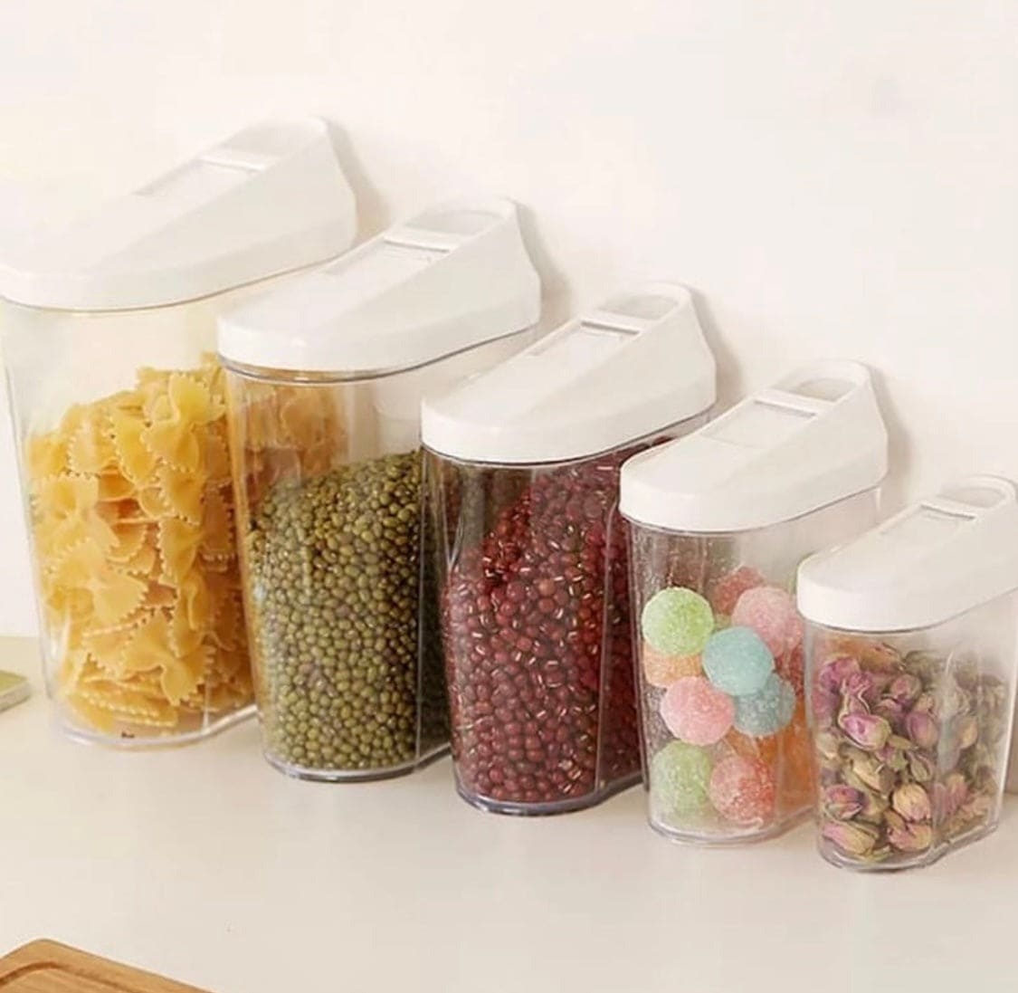 Set Of 5 Food Grade Plastic Food Sealed Cans, Cereal Containers Storage Set, Transparent Food Stuff Canister Keep Fresh Jar Set