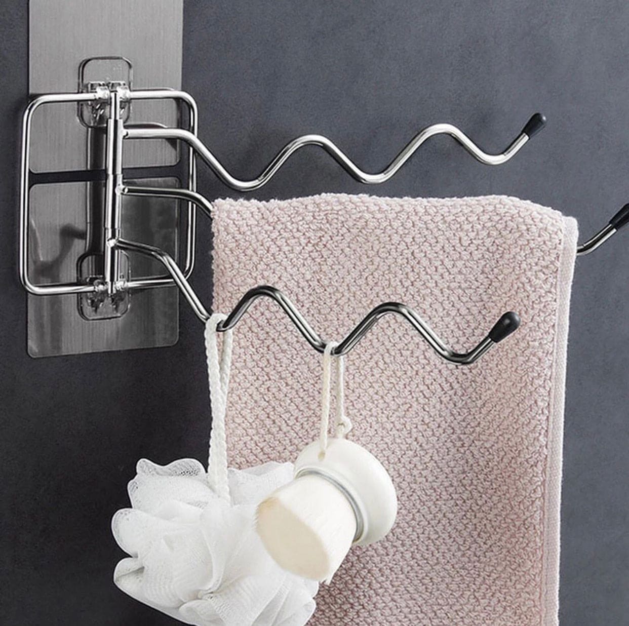Stainless Steel Convenient Towel Rail Wall-Mounted Compact Bathroom Holder, Arm Bathroom Swing Towel Hanger, Premium Bathroom Holder, Wave Towel Holder