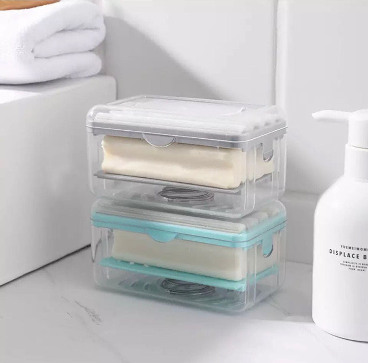 Soap Shower Box With Sponge Rollers, Foam Soap Dispenser with Roller and Drain, 2 in 1 Soap Cleaning Storage Foaming Box