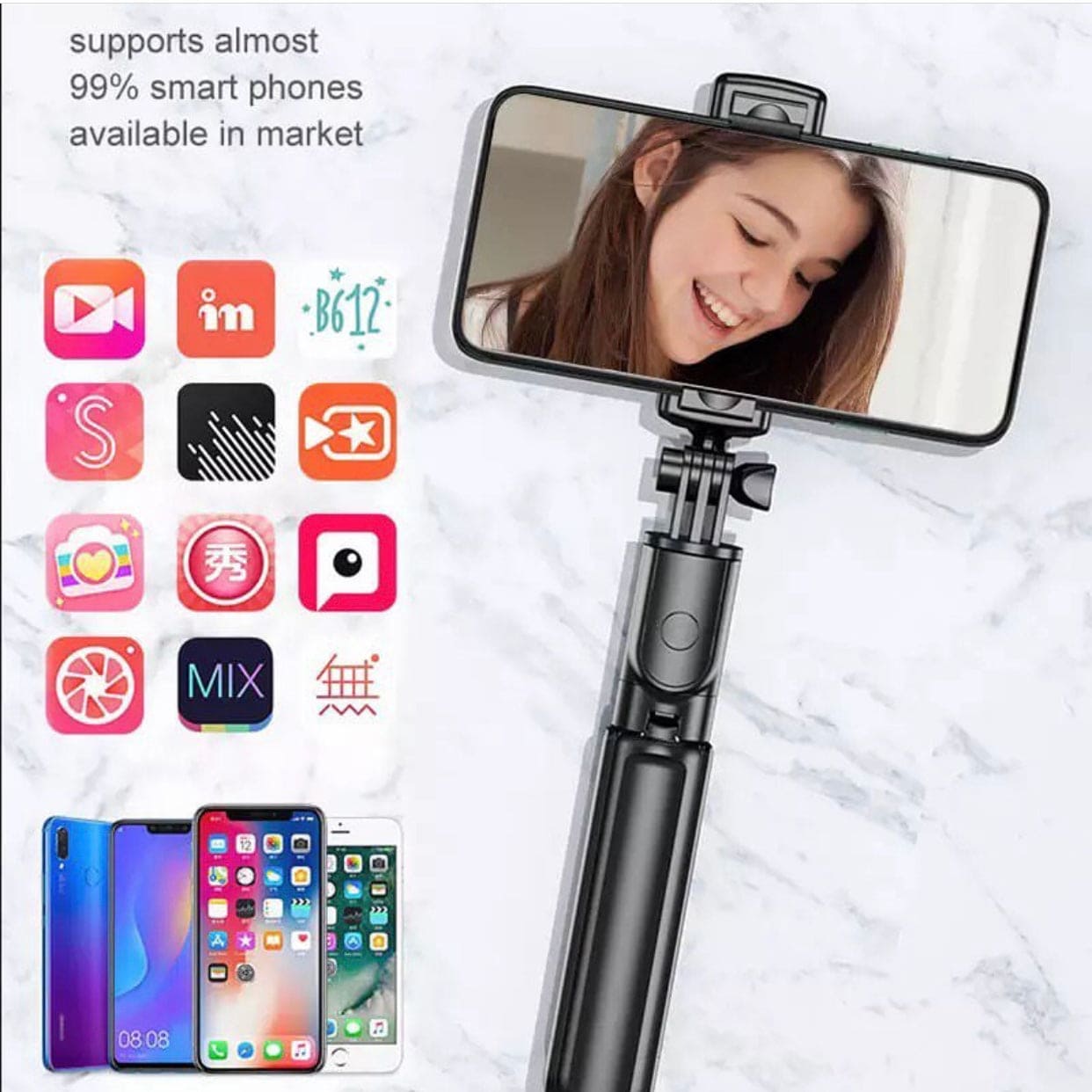 4 in 1 Portable Folding Tripod Selfie Stick With Hidden Remote, Extendable Selfie Stick with Wireless Remote and Tripod Stand