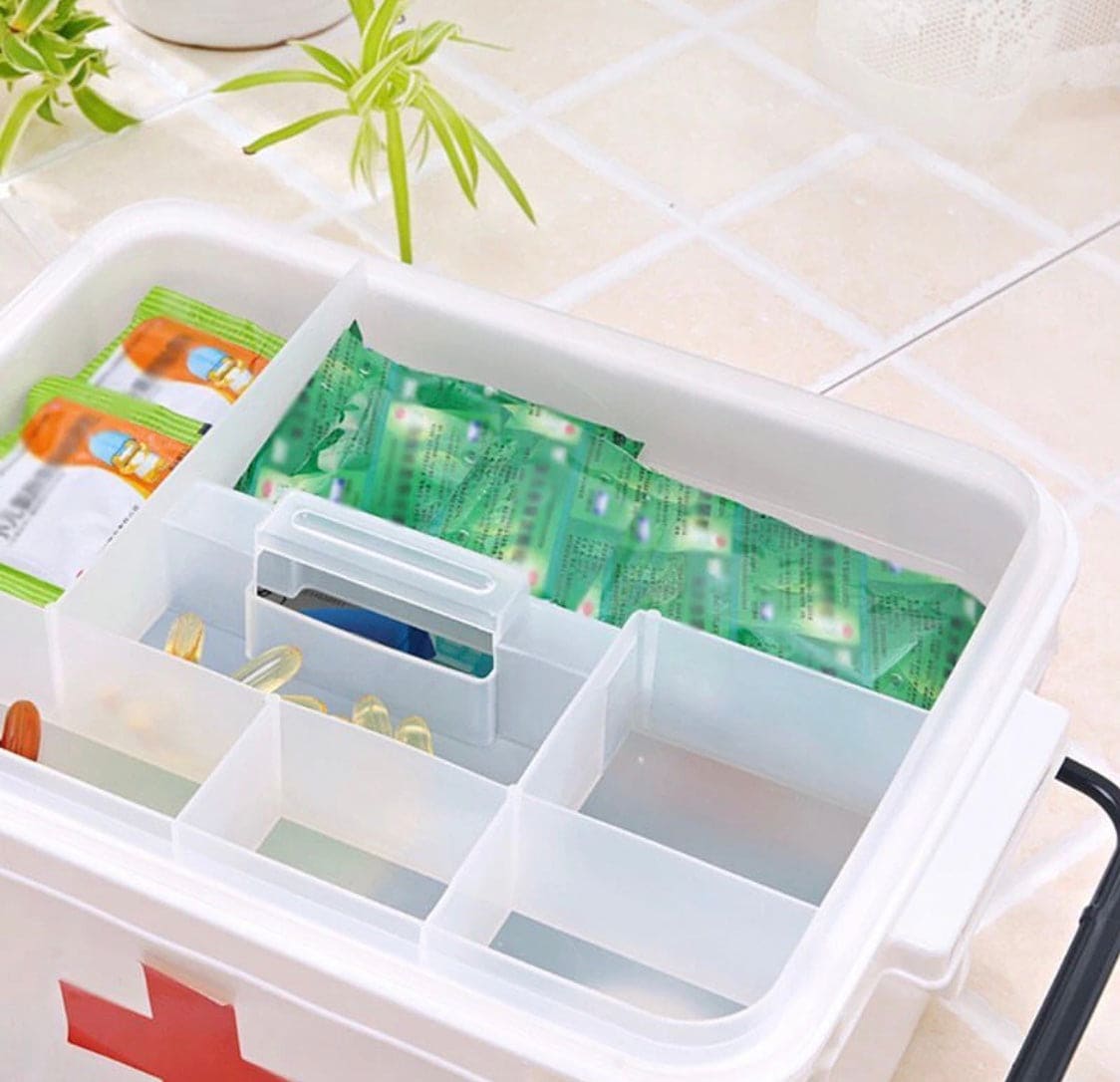 Portable First Aid Kit Emergency Box, Family Medicine Box/Family Emergency Kit Storage Box, Multifunctional Medicine Box, Multi-Layer Plastic Medicine Box, Medicine Storage Organizer, Black Handle Emergency Box