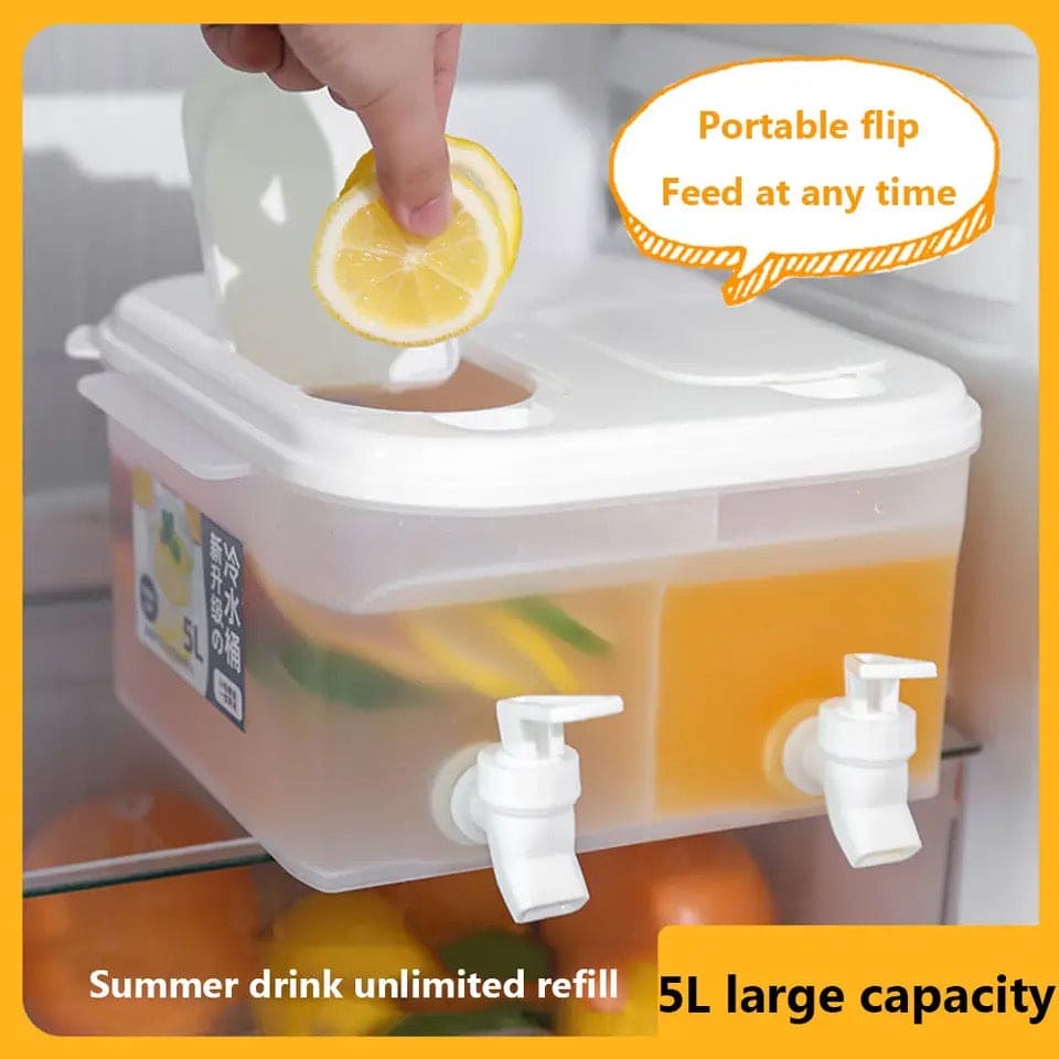 5L Double Tap Beverage Dispenser, Pot Beverage Dispenser, Fridge Juice Dispenser, Double Tap Cool Water Bucket, Water Infuser Kettle, Household Refrigerator Beverage Dispenser,  Fruit Drink Dispenser, Teapot Cool Bucket Kitchen Drinker Kettle