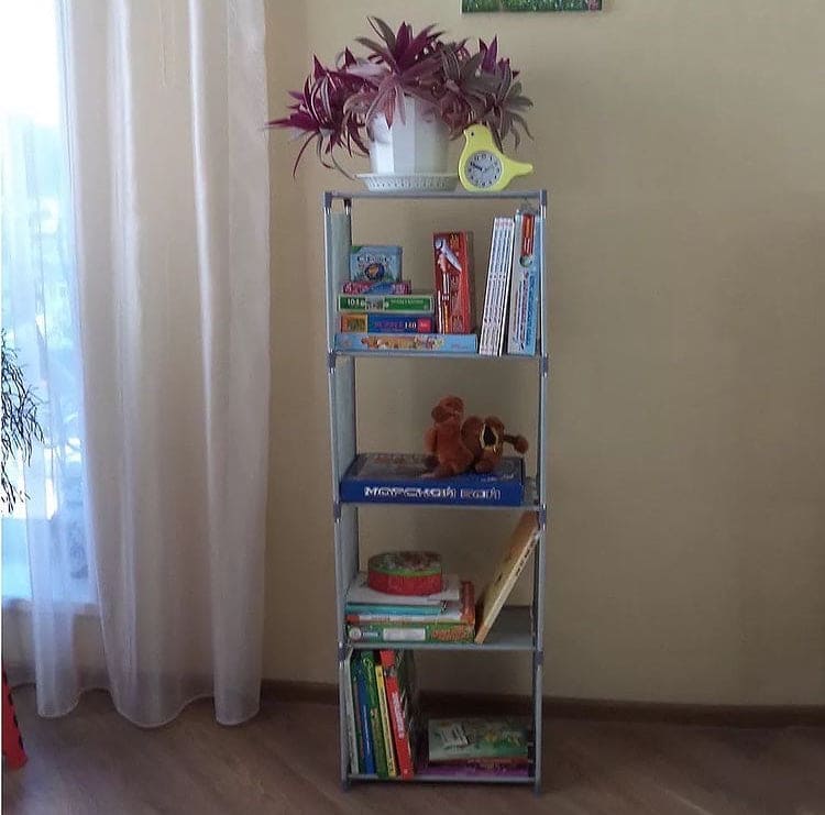 Non Wowen Fabric 4 Layer Simple Bookshelf, Stainless Steel Easy Moving Assembled Shelf, Clothes Toys Rack, Plastic Books Storage Cabinet