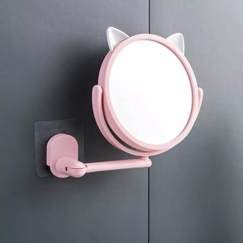 HD Makeup Mirror, Cute Cat Head Flexible Mirror, Wall Mounted Punch-free Bath Cosmetic Mirror, Adjustable Bathroom Mirror