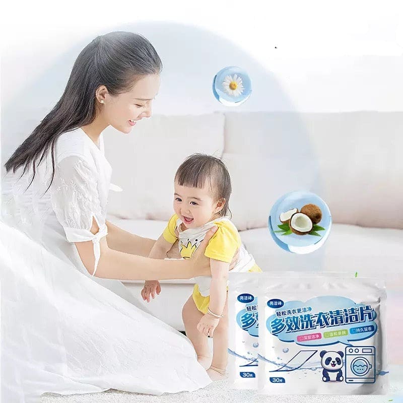 30 Pcs Washing Fragrance Sheet, Multifunctional Detergent Laundry Paper, Laundry Tablets Concentrated Washing Powder, Laundry Soap for Washing Machines, Babies' Laundry Fabric Softener and Wrinkle Releaser Sheets