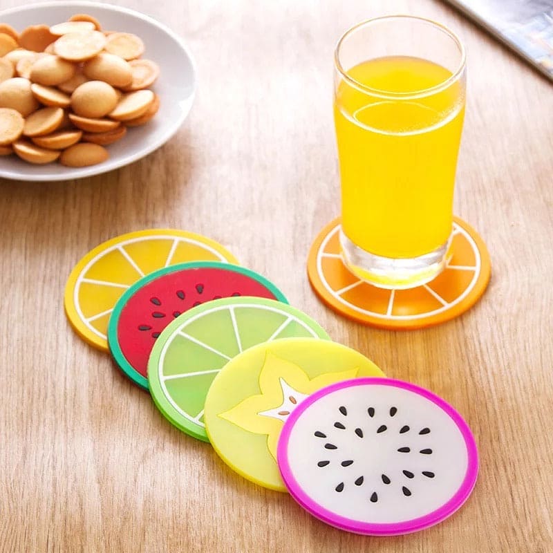 Pack of 6 Fruit Shaped Coasters, Tropical Fruit Mug Coasters, Multi-Color Heat Insulation Coasters