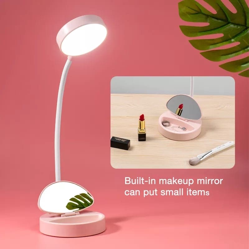 Portable Desktop Night Light Lamp With Ring Organizer, Desk Lamp With Pen & Phone Holder and Makeup Mirror, Portable Reading Table Lamp For Kids