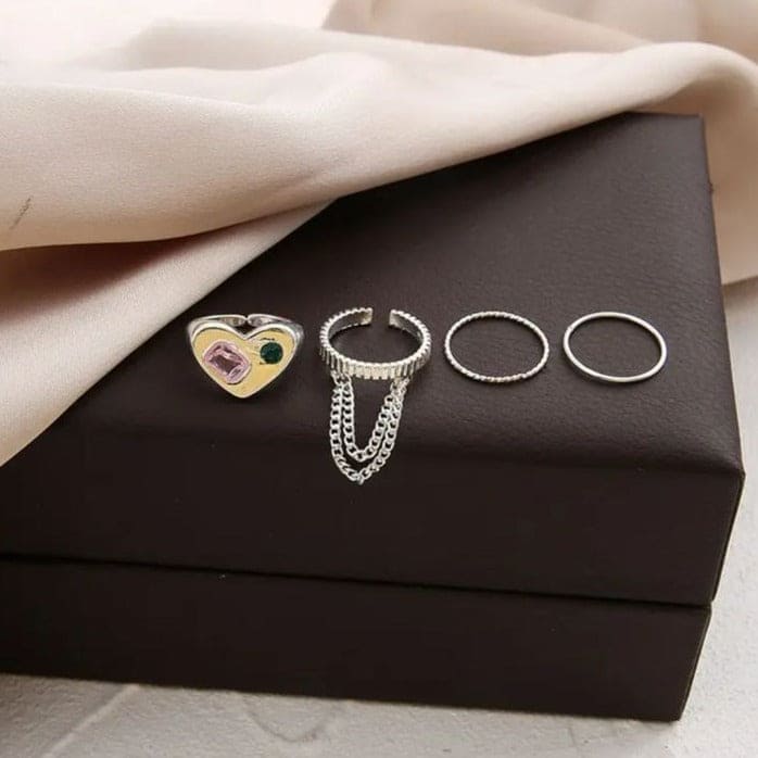 Set Of 5 Multi Beaded Pearl Rings Set, Retro Open Love Rings, Index Finger Ring For Women, Metal Zircon Finger Rings