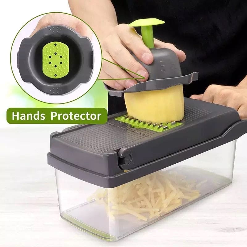 8 In 1 Vegetable Slicer With Container, Mandolin Slicer Veggie Chopper, Hand Held Food Chopper, Fruit Slicer Grater Shredders Drain Basket Cutter