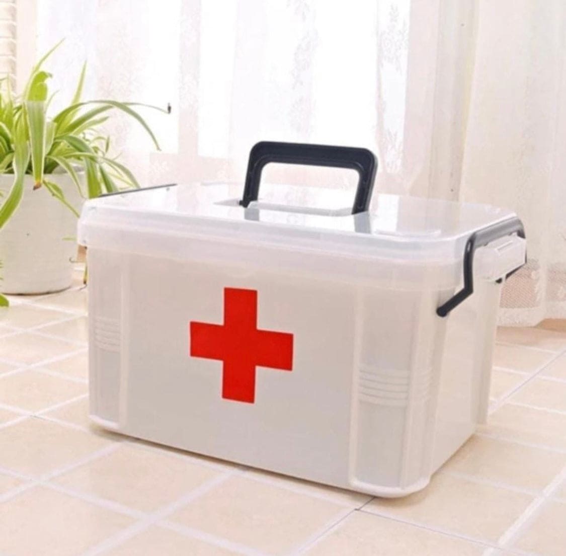 Portable First Aid Kit Emergency Box, Family Medicine Box/Family Emergency Kit Storage Box, Multifunctional Medicine Box, Multi-Layer Plastic Medicine Box, Medicine Storage Organizer, Black Handle Emergency Box
