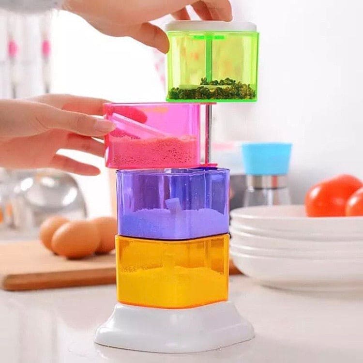 4 Layer Colorful Seasoning Box, 360 Rotating Spice Jar, Kitchen Storage Box, Spice Container
