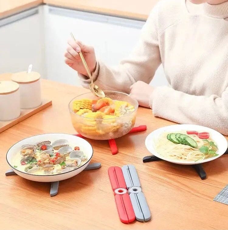 Convenient Folding Cutlery Insulation Pad, Cross Adjustment Placemat Pot Bowls, Kitchen Supplies Dining Table Decor Heat-proof Mat, Collapsible X Shaped Design Silicone Trivets