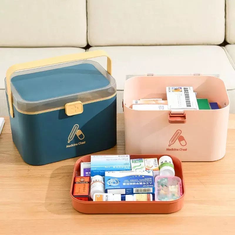 Large Chest Medicine Box, Double Layer Large-Capacity Medical First Aid Box, Family Travel Portable First Aid Box, Medicine Storage Box, Family Nursing Medicine Box, Large Capacity Emergency Medical Small Medicine Box