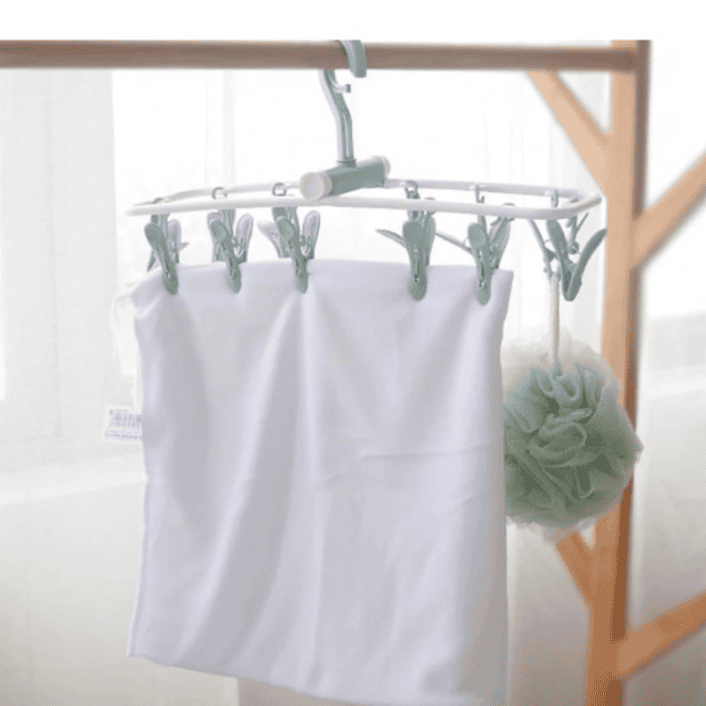 12 Clip Folding Drying Rack, Multifunctional Foldable Drying Hanger, Socks & Clothes Clamps Dryer
