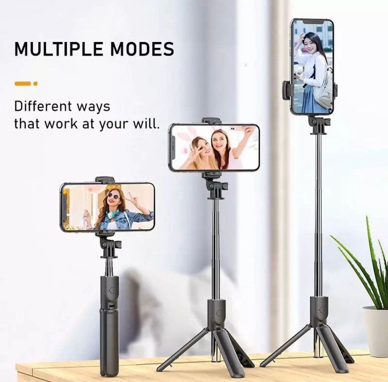 4 in 1 Portable Folding Tripod Selfie Stick With Hidden Remote, Extendable Selfie Stick with Wireless Remote and Tripod Stand