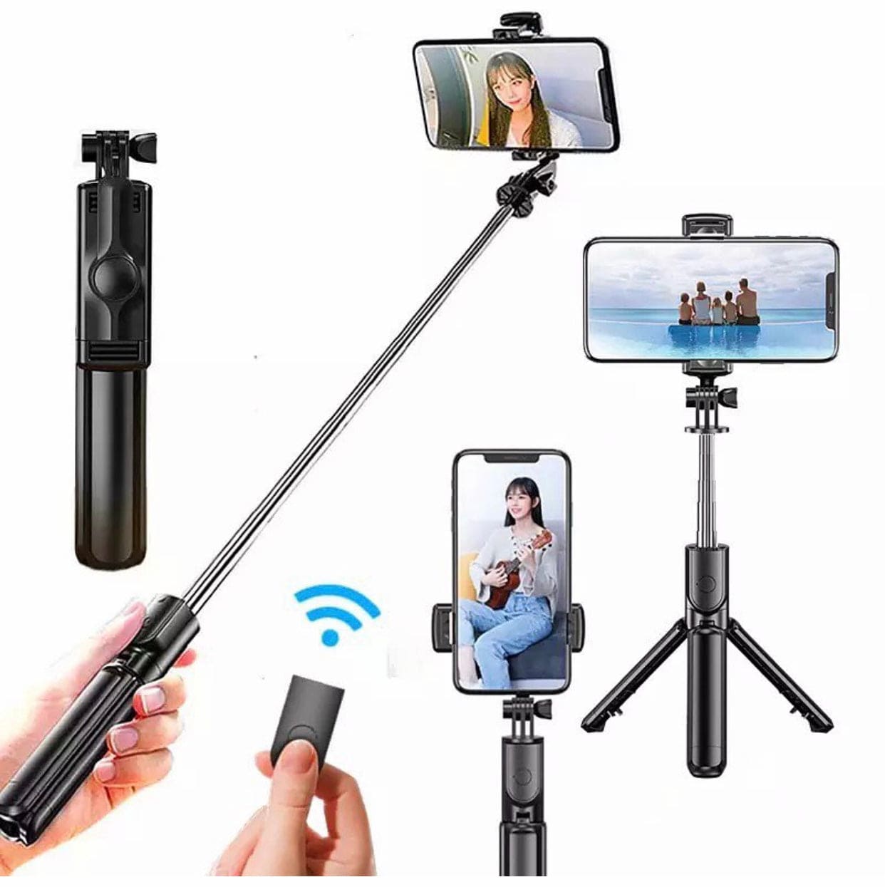 4 in 1 Portable Folding Tripod Selfie Stick With Hidden Remote, Extendable Selfie Stick with Wireless Remote and Tripod Stand