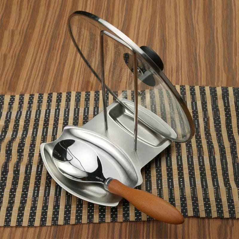 Stainless Steel Pot Lid Stand Rack, Kitchen Spoon Rest and Pot Lid Holder, Shelf Cooking Tool, Kitchen Organizer Decor Tool