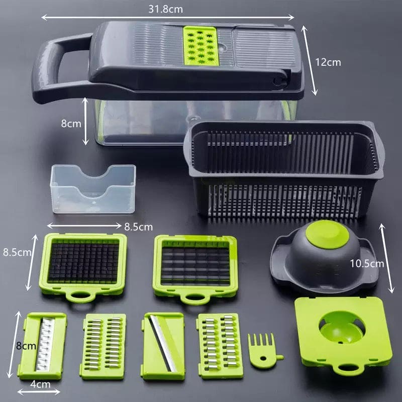 8 In 1 Vegetable Slicer With Container, Mandolin Slicer Veggie Chopper, Hand Held Food Chopper, Fruit Slicer Grater Shredders Drain Basket Cutter