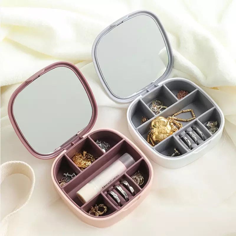 Mini Jewelry Organizer Box Square Stud Earrings Box, Portable Small Travel Jewelry Storage Box, Women Girl Portable Earrings Ring Necklace Jewellery Case Organizer, Jewelry Organizer With Mirror, Earrings Lipstick Ring Storage Case