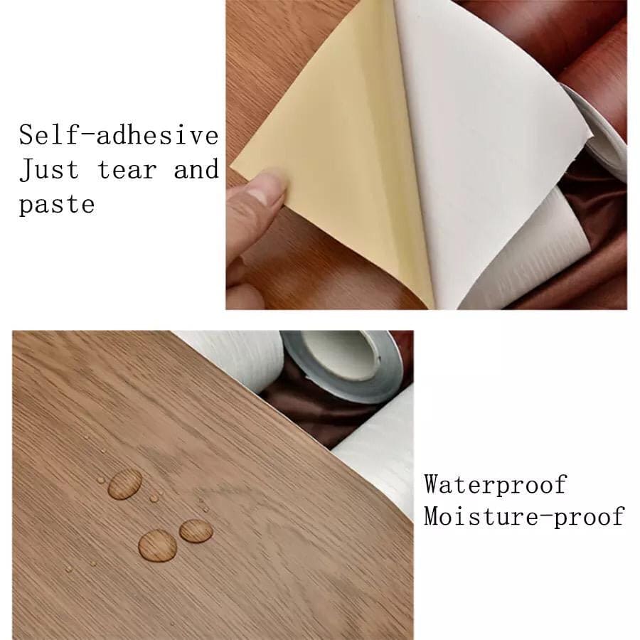 Self Adhesive Wooden Wallpaper, Waterproof Furniture Renovation Decals, Wood Wall Stickero