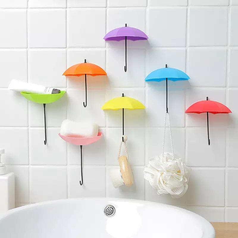 Set of 3 Creative Umbrella Self Wall Hook, Key Hair Pin Holder, Mini Umbrella Sticky Hooks, Home Decorative Hanging Hooks, Home Storage Organizer, Kitchen Bathroom Home Use Hook