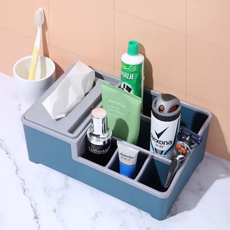 Desktop Plastic Napkin Holder, Multifunctional Tissue Storage Box Cover, Stationery Make Up Organizer for Bedroom Bathroom, Multifunctional Tissue Box Phone Holder Stand,  Wipes Case Desk Organizer