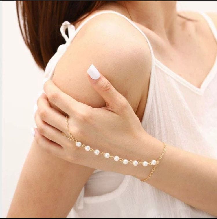 Elegant Pearl Link Chain Bracelet, Multi Layer Connected Ring Bangle, Adjustable Pearl Ring Bangle Bracelet, Charm Metal Chain Wrist Bracelet,