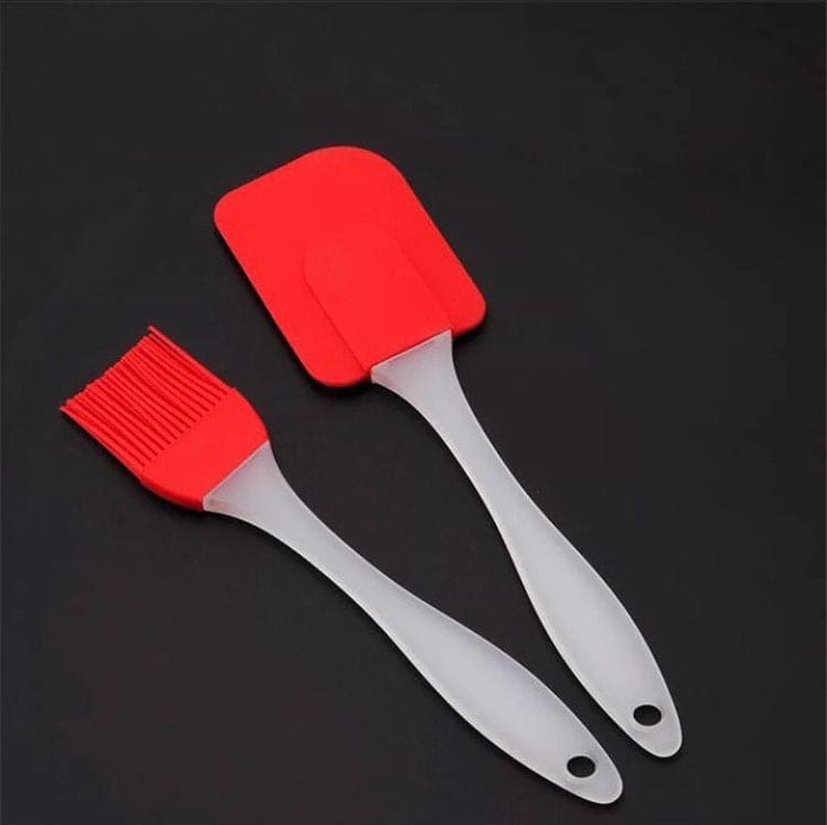 Set Of 2 Silicon Spatula, Barbeque Brush Cooking Utensil Tool Kit, Heat Resistant BBQ Oil Condiment Brushes Cake, Silicon Spatula Spoon Heat Oiling Brushes, Non-Stick Silicon Kitchen Utensils