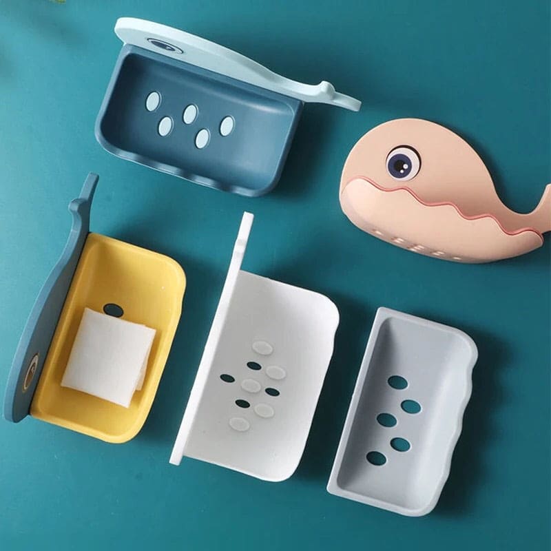 Wall-Mounted Whale Shaped Soap Holder, Hanging Bathroom Soap Tray with Suction Cup, Self Draining Soap Holder for Shower Wall