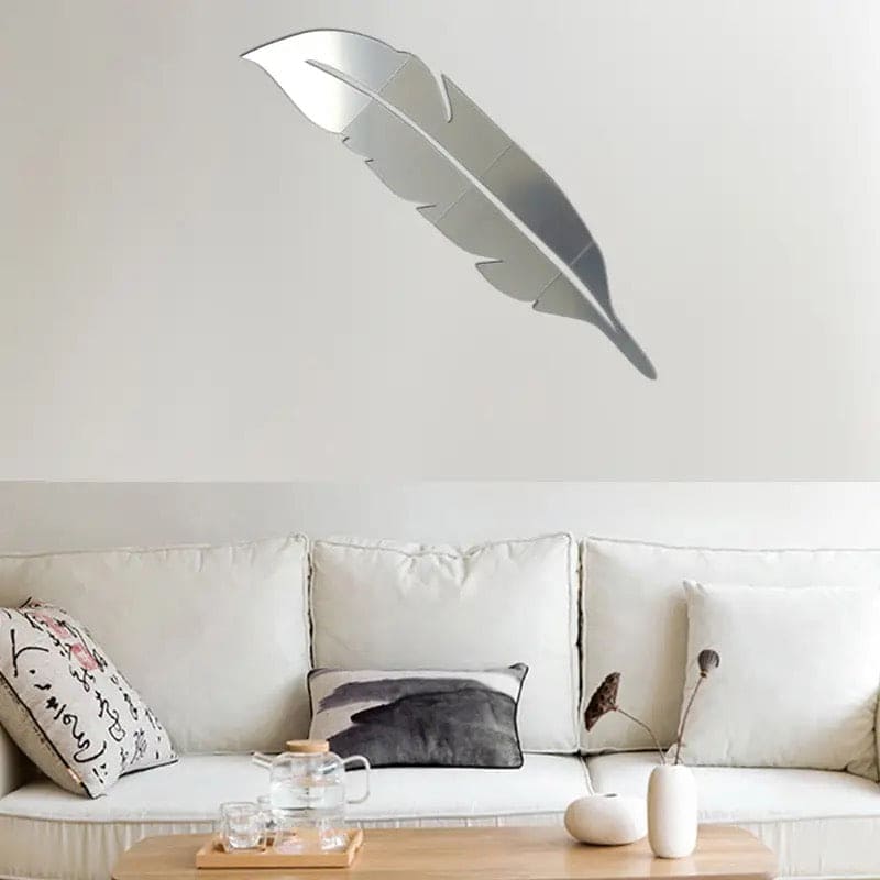 DIY Feather 3D Mirror Wall Sticker, Fur Plume Wall Sticker For Living Room, Art Home Decor Acrylic Sticker Wall Decor Wallpaper, Feather Mirror Tiles Wall Stickers, Acrylic Wall Sticker For Home Decoration