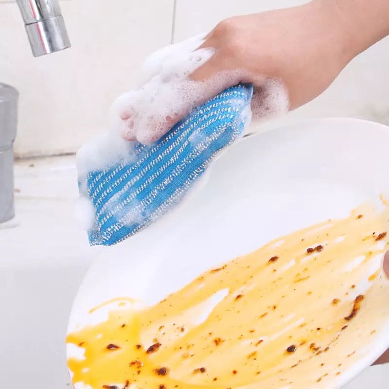 Set Of 4 Kitchen Dishwashing Sponge Fabric, Washcloths Scouring Pads, Wire Strip Diswashing Clothes, Multi-use Cooking Utensils Cleaner, Multifunctional Flexible Dish Cloth, Anti-deform Comfortable Cleaning Sponge