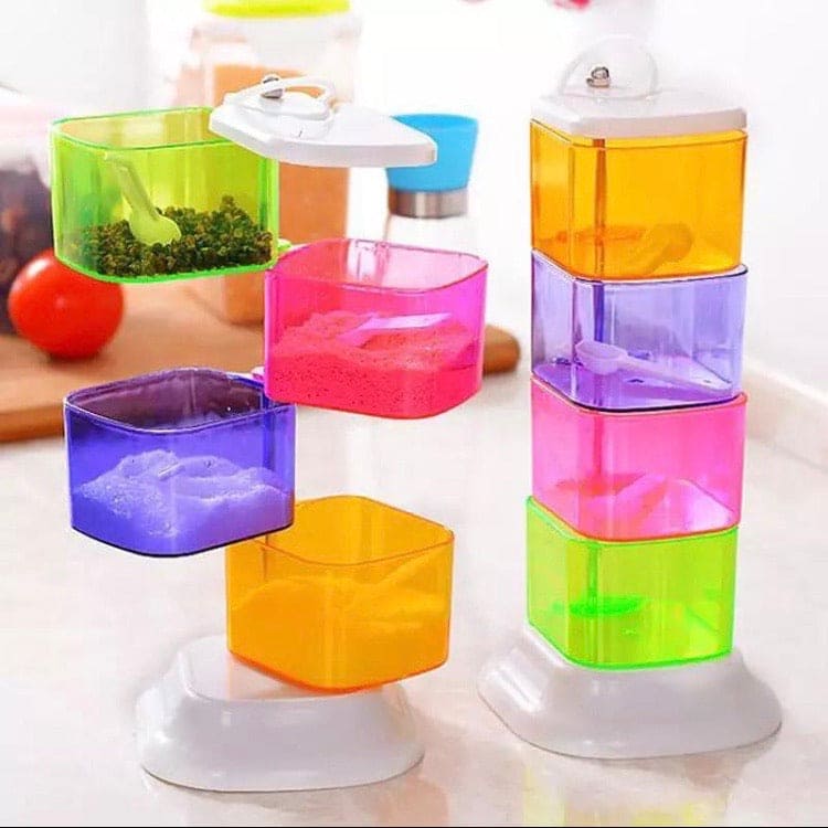 4 Layer Colorful Seasoning Box, 360 Rotating Spice Jar, Kitchen Storage Box, Spice Container