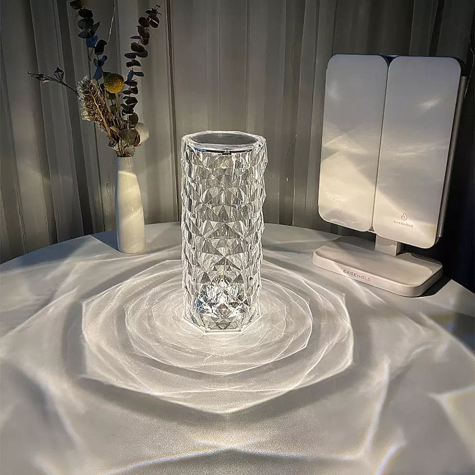 Rose Crystal Rechargeable Table Lamp, Diamond Touch Sensor Battery Desk Lamp, LED Romantic Desk Light, RGB Remote Control Night Light Projection Table Lamp