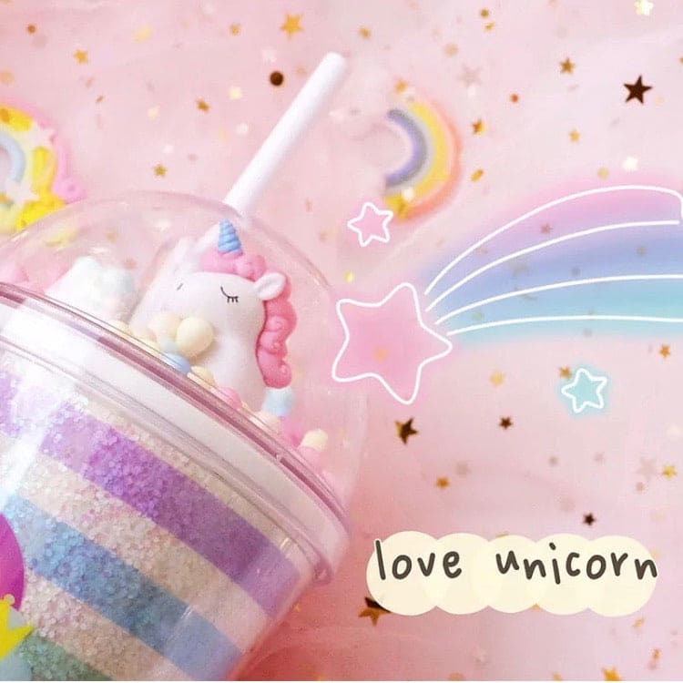 Double Layer Dream Unicorn Jar, Cartoon Plastic Water Cup With Straw & Lid