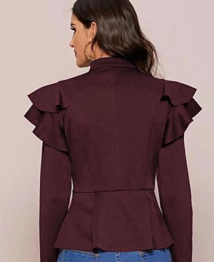 Stylish Winter Zip Up Ruffle Trim Peplum Jacket Cool Winter Jacket Zip Up Peplum Jacket
