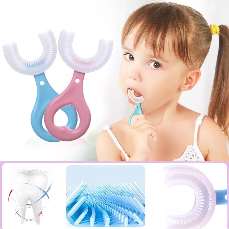 Kids U Shaped Silicone Head Oral Care Cleaning Toothbrush For Toddlers, 360° Oral Teeth Cleaning Food Grade Soft Silicone Brush
