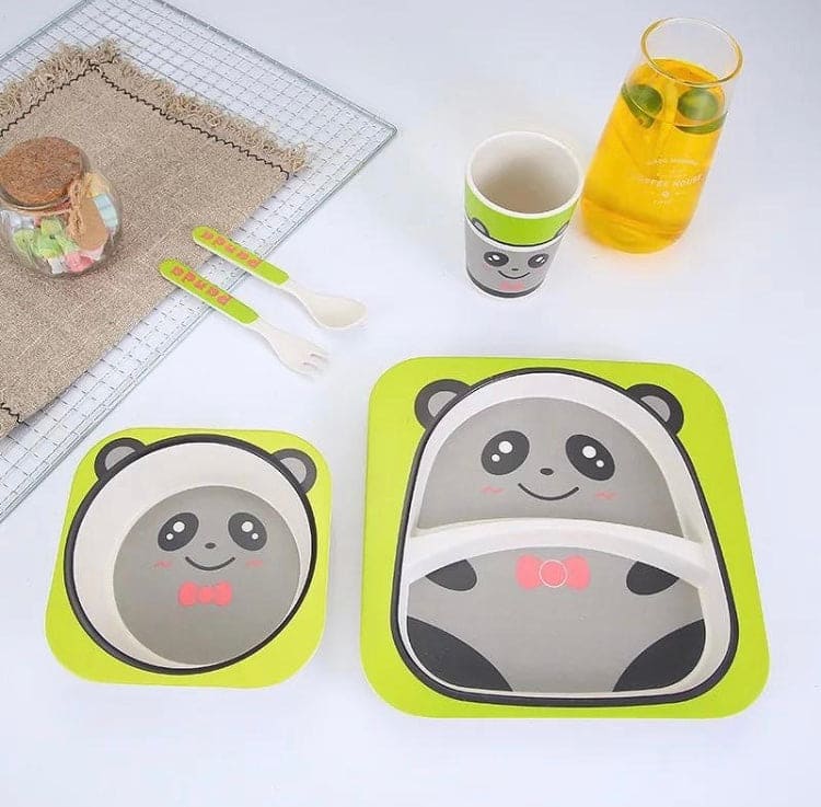 Set Of 5 Bamboo Fiber Kids Tableware Set, Reusable Kids tableware, Children's Dinnerware Set